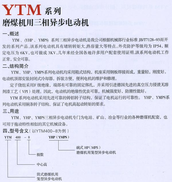 YTM磨煤機(jī)用三相異步電動機(jī)